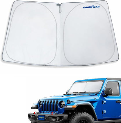 Goodyear Foldable Windshield Sunshade for Jeep Wrangler 2018-2026, SUV car Accessories, Sunshade Cover, Sun Shade Car Windshield, Window Sun Blocker - GY008210