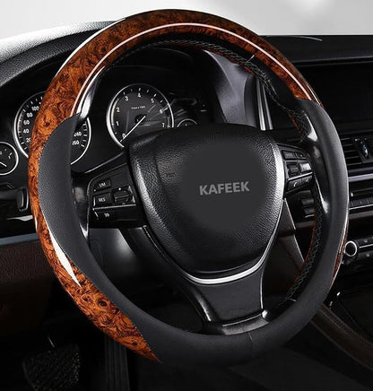KAFEEK 16 inch Steering Wheel Cover for Ford F150 F250 F350 Ram 4Runner Tacoma Tundra Range Rover, Car Wood Grain Steering Wheel Cover Men Women, Anti-Slip, Comfortable, Odorless
