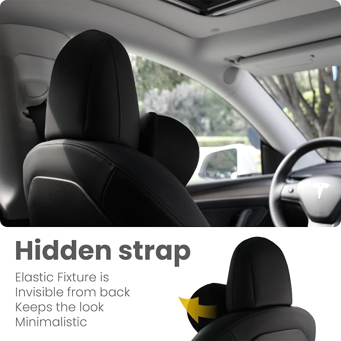 HOPON 2025 Upgrade 2 Pack Headrest Pillow for Tesla Model 3 Y S X,Car Neck Pillow with Breathable Fabric,Soft Pillow for Tesla,Memory Foam Tesla Accessories 2 Pack - Black