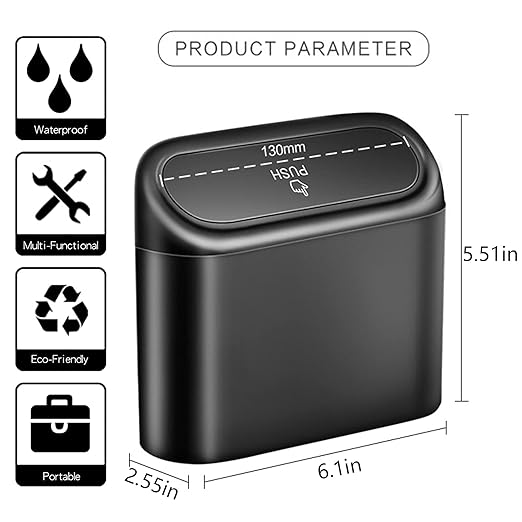 Car Trash Can Bin with Lid - 3 Packs Universal Vehicle Mini Leakproof Garbage Can Bin with 60pcs Trash Bags Can Organizer Storage for Front Back Seat Accessories for Auto Office Bedroom Home(Black)