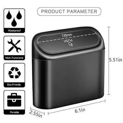 Car Trash Can Bin with Lid - 2 Packs Universal Black Vehicle Mini Leakproof Garbage Can Bin with 40pcs Trash Bags Car Organizers and Storage for Front Back Seat Accessories for Auto Office Home