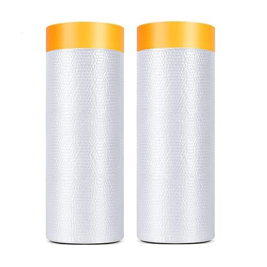 Tape and Drape, Pre-Taped Masking Film, 2 Rolls Automotive Best Tape and Drape Painters Paper, Paint Adhesive Protective Film Roll for Covering Skirting, Frames, Cars and Auto Body (59inchs x 65 feet)