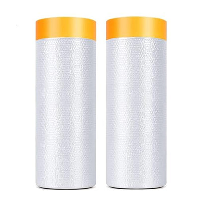 Tape and Drape, Pre-Taped Masking Film, 2 Rolls Automotive Best Tape and Drape Painters Paper, Paint Adhesive Protective Film Roll for Covering Skirting, Frames, Cars and Auto Body (59inchs x 65 feet)