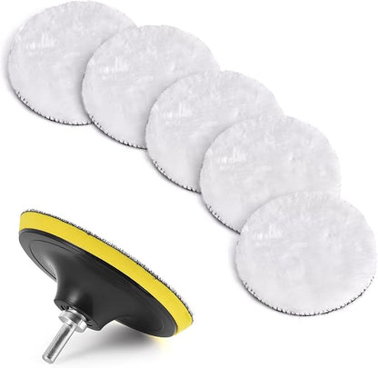 Kshineni 7 Pcs 5 Inch (125 mm) Wool Polishing Buffing Pad Car Polisher Buffer Drill Attachment with M14 Drill Adapter