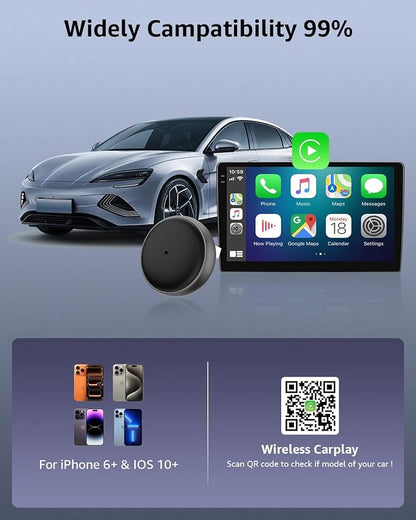Wireless CarPlay Adapter for Apple iPhone iOS 10+, Mini Edition, Plug & Play, Convert Wired to Wireless Dongle, Easy & Quick Connect, Less Heat