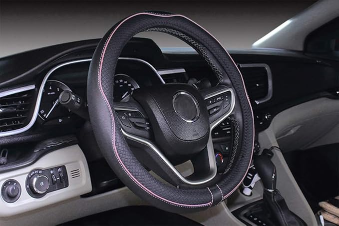 Mayco Bell Large Size Steering Wheel Cover Anti-Slip,Safety,Soft,Breathable,Durable,Full Surround,Comfortable Grip Microfiber Leather (15.5-16 inch, Black Pink)