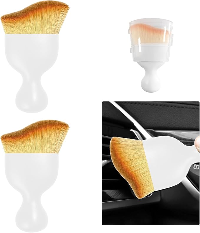 Ziciner 2 PCS Car Detailing Brush, Curved Soft Bristles Auto Removal Dust Collectors, Universal Vehicle Dashboard, Air Conditioner Vents etc Interior Cleaning Tool Accessories (White)