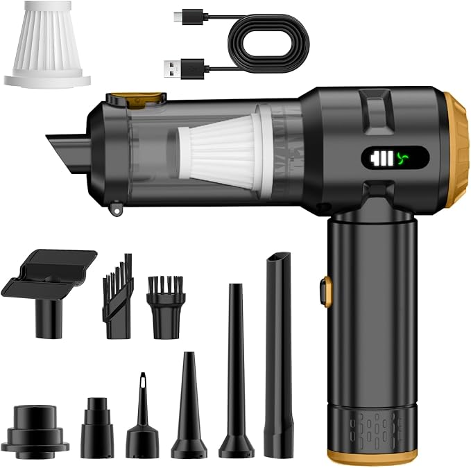 Wansimoo Handheld Car Vacuum Cleaner,25000PA Strong Cyclonic Suction Mini Vacuum Portable Cordless with Digital Display and One Touch Dust Removal for Car, Home, Office, Kitchen (Gold)