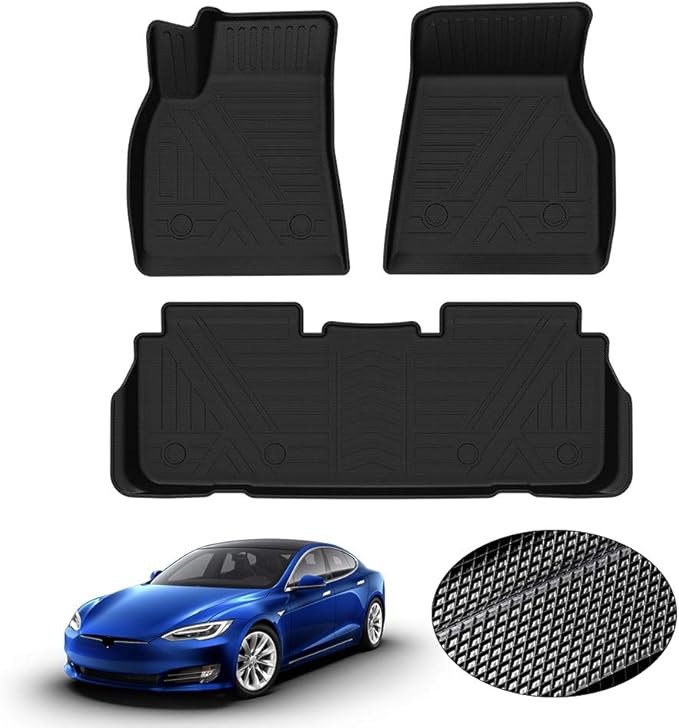 KUST Floor Mats for Tesla Model S Accessories 2012-2024 2025 (Not for Plaid/Long Range) Custom Fit Floor Liners A ll Weather Protection 1st & 2nd Row High Edge Non-Slip