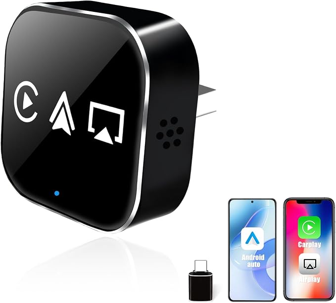 3 in 1 Mini Wireless CarPlay Adapter for iPhone,Carplay＆Android Auto＆Airplay (No Mirrorlink), iOS10+＆Android 11, Bluetooth 5.0,USB/Type-C,Plug & Play,5G-WiFi(Black)