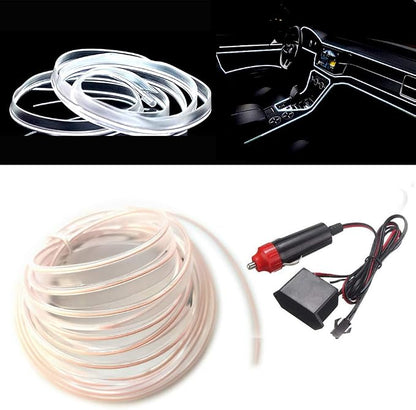 MaxLax White LED Neon Car Interior Lighting Strip - 3 Meter Flexible 12V EL Wire with Built-in Fuse Protection for Automotive Interior Customization, Featuring 6mm Sewing Trim for Easy Installation.