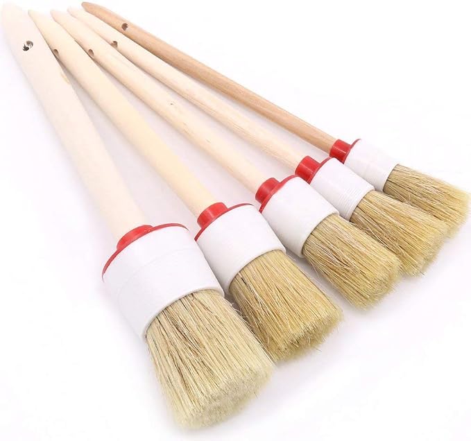 Swpeet 5 Pcs Premium Natural Boar Hair Detail Brush Set, Automotive Detailing Brushes for Cleaning Wheels/Engine/Interior/Emblems/Interior/Exterior/Air Vents