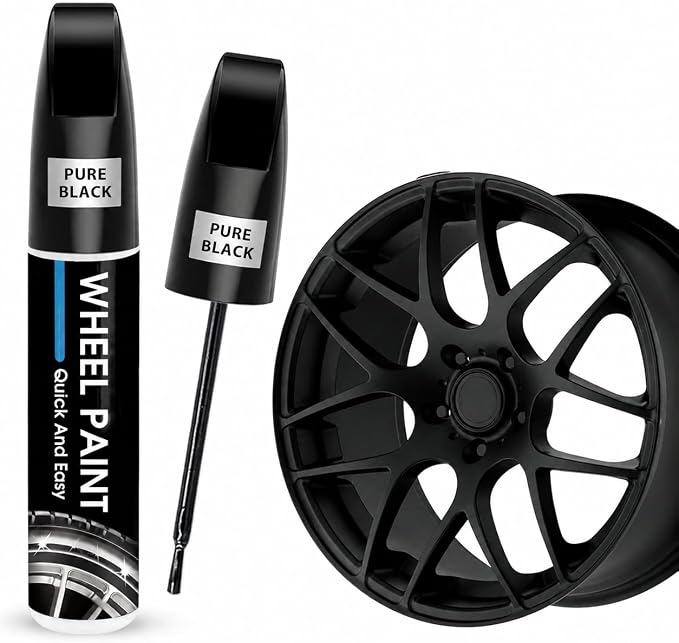 Pure Black Rim Touch Up Paint - Wheel Scratch Repair Kit for Curb Rash & Scratches, Quick and Easy Rim Paint for Wheel Repair, Universal Pure Black