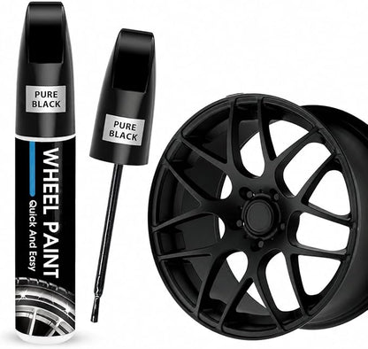 Pure Black Rim Touch Up Paint - Wheel Scratch Repair Kit for Curb Rash & Scratches, Quick and Easy Rim Paint for Wheel Repair, Universal Pure Black