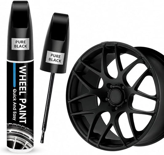 Pure Black Rim Touch Up Paint - Wheel Scratch Repair Kit for Curb Rash & Scratches, Quick and Easy Rim Paint for Wheel Repair, Universal Pure Black