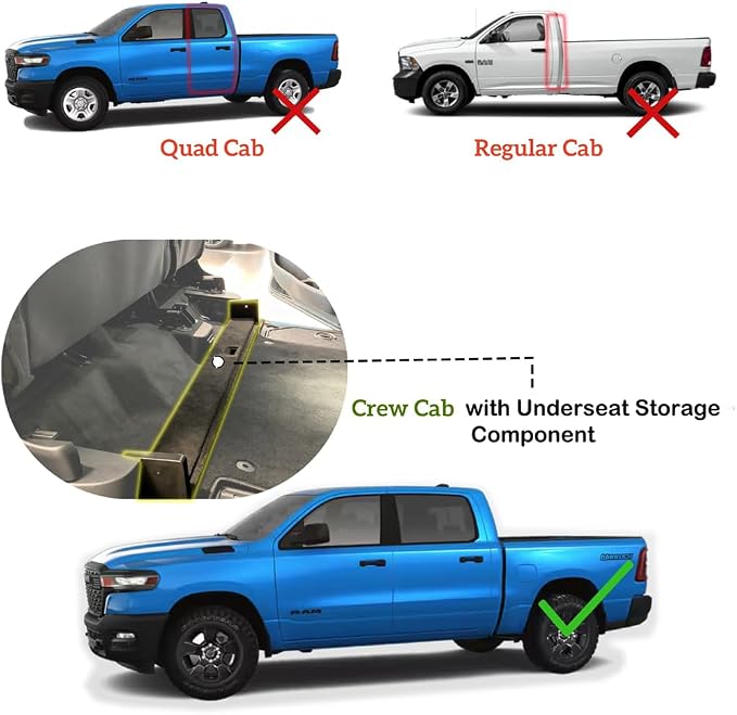 Under Seat Storage Boxes - Compatible with 2019-2026 Dodge Ram 1500 Crew Cab (Not for Classic), Heavy Duty Upgraded Rear Under Back Seat Storage Truck Cargo Black Tool Box Organizer