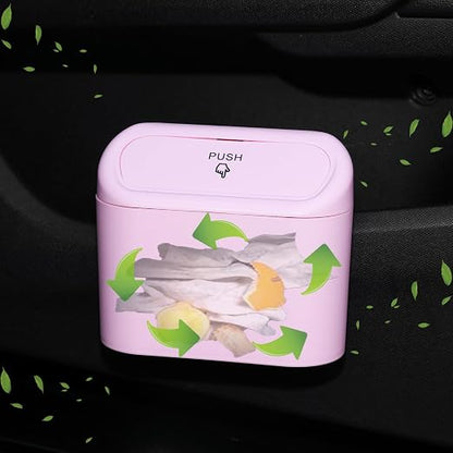 Car Trash Can Bin with Lid - Universal Vehicle Mini Leakproof Garbage Can Bin with 20pcs Trash Bags Can Organizer Storage for Front Back Seat Accessories for Auto Office Bedroom Home(Pink)