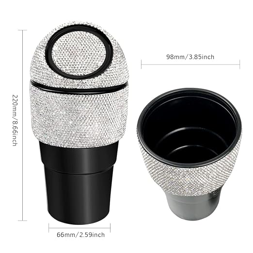 Bling Rhinestone Auto Garbage Can Car Trash Can with Lid Mini Garbage Bin for Automotive Car, Home, Office, Kitchen, Bedroom (White)