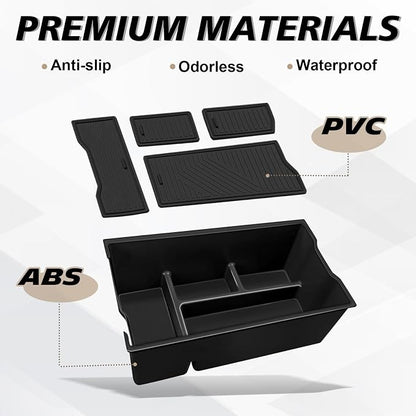 Muslogy Center Console Organizer Compatible with 2026 Toyota RAV4 Accessories Middle Console Divider Storage Box Armrest Insert Tray with Anti-Slip Mats (Black)