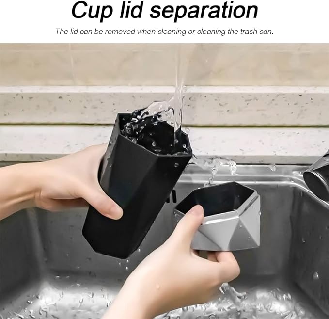 2PCS Car Trash Can with Lid, Mini Portable Auto Garbage Can, Small Leakproof Diamond Design Trash Dustbin, Waterproof Vehicle Rubbish Bins for Automotive Car, Home, Office, Kitchen, Bedroom (Silver,2)