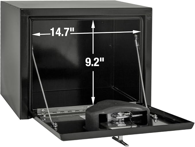 Buyers Products 1703349 Black Steel Underbody Truck Tool Box – 14 x 12 x 18 Inch - Truck Bed & Underbelly RV Storage Box, Locking T-Latch, Weather-Resistant, Heavy-Duty Flatbed Job Box, Made in USA