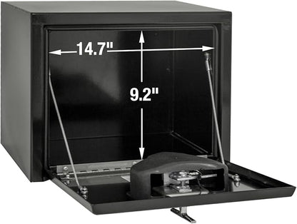 Buyers Products 1703349 Black Steel Underbody Truck Tool Box – 14 x 12 x 18 Inch - Truck Bed & Underbelly RV Storage Box, Locking T-Latch, Weather-Resistant, Heavy-Duty Flatbed Job Box, Made in USA