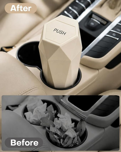 HOTOR Car Trash Can with Lid - 1 Pack, Car Accessories for Interior, Leakproof Vehicle Garbage Can with 15 Attached Trash Bags, Multipurpose Organizers and Storage for Home, Office, Beige
