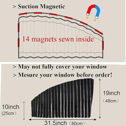 Ovege Car Side Window Sun Shade Car Curtain Pleated Silky Suction Magnetic (Black-Opaque, Front Seat 2pcs)