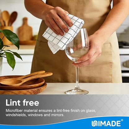 UNIMADE Microfiber Cleaning Cloths, 100 Sheets Reusable Kitchen Towels & Dish Cloths, Lint-Free Absorbent Cleaning Rags, Bulk Kitchen Cleaning Cloths for Household & Restaurant, 11" x 9", Grid Pattern