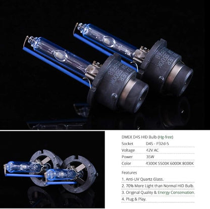 DMEX D4S HID Headlight Bulbs 6000K Cool White Xenon 35W 66440 42402 42402WX Replacement - Pack of 2 (Not fit Halogen Headlamp)