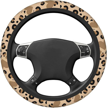 Car Steering Wheel Cover with Anti-Slip Lining, Universal 15 inch Wheel Cover, Fashion Car Interior Accessories for Women Men - Brown Heart Leopard Cheetah