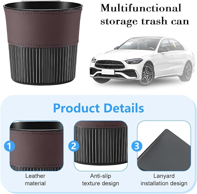 Zpana Car Trash Can, Portable Mini Vehicle Cup Holder Hanging Garbage Container, Multifunctional Automotive Side Door Trash Organizer Can Accessories, Universal for SUV, Sedan, Truck (Brown)