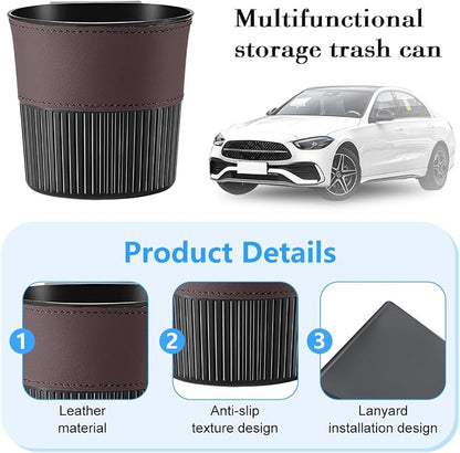 Zpana Car Trash Can, Portable Mini Vehicle Cup Holder Hanging Garbage Container, Multifunctional Automotive Side Door Trash Organizer Can Accessories, Universal for SUV, Sedan, Truck (Brown)