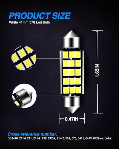 Marsauto 578 LED Bulbs Extremely Bright 400LM 2835 Chipsets for LED Interior Dome Map Door Lights Bulbs 211-2 212-2 569 6411 6451 41mm 42mm 1.65inch 6500K White RV Exterior Lighting (Pack of 4)