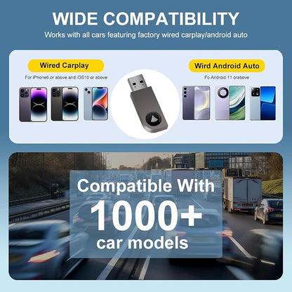 2 in 1 Wireless CarPlay Adapter, Android Auto Plug&Play CarPlay Dongle Converts Wired to Wireless with USB&USB-C/Type-C, Fast Auto-Connect, Stable Control & No Delay, for iOS 10+/Android 11+
