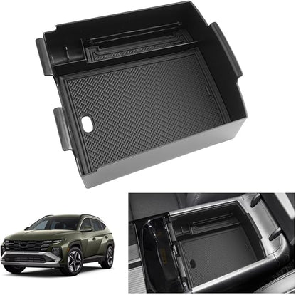 LUWU 2025 Tucson Accessories for 2025 2026 Hyundai Tucson Hybrid [Electronic Shift] Center Console Organizer Armrest Storage Box Armrest Console Organizer Insert Tray Black(NOT FOR 2025 SEL/SE/XRT)