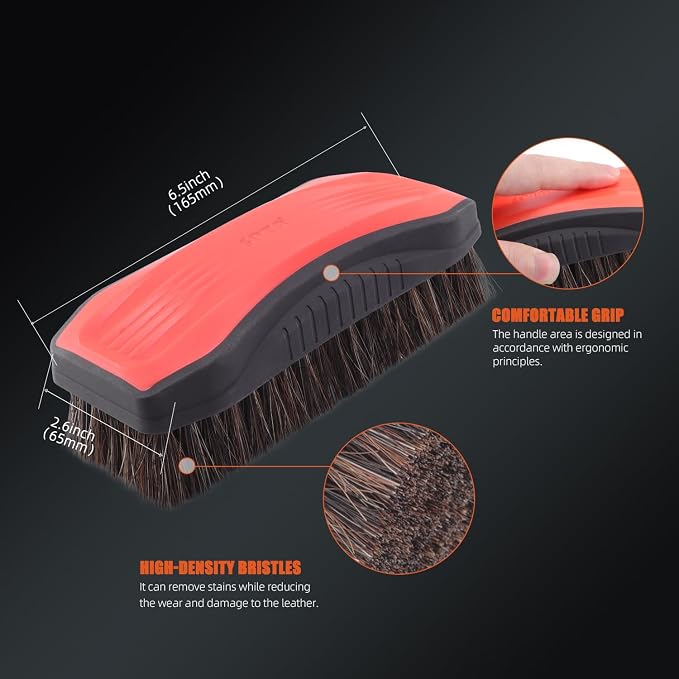 Leather Cleaner Brush, SPTA 2Pcs Fine Long Bristle Horse Hair Brush for Car Detailing,Ideal for Car Interiors,Furniture, Sneakers, Boots,and More -Safe for Natural, Synthetic, Faux, and Pleather
