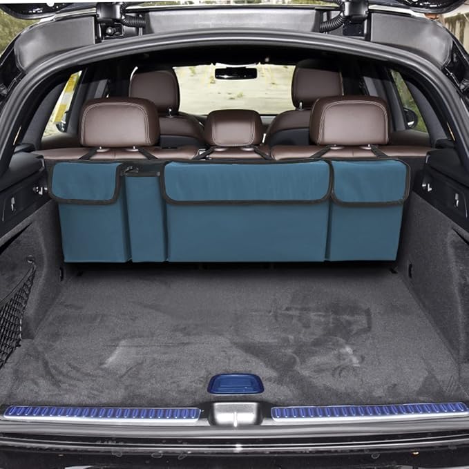 AUCELI Car Trunk Organizer, Backseat Hanging Large Storage with Adjustable Straps, Waterproof Collapsible Cargo Bag with 4 Pockets, Sturdy Space Saver Frees Trunk Floor for SUV, Truck, MPV