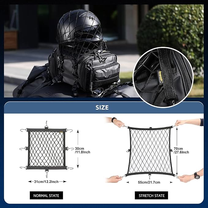 Rhinowalk Motorcycle Luggage Net Cargo Net Helmet Luggage Net with Adjustable Metal Hooks for Motorcycles and Bicycles