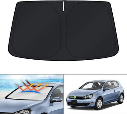 KUST Windshield Sun Shade for Volkswagen VW Golf/Rabbit/GTI/R32 MK6 5K 2009-2014 Accessories Custom Fit Sunshade Foldable Sun Visor Protector Blocks UV Rays Keep Your Car Cooler