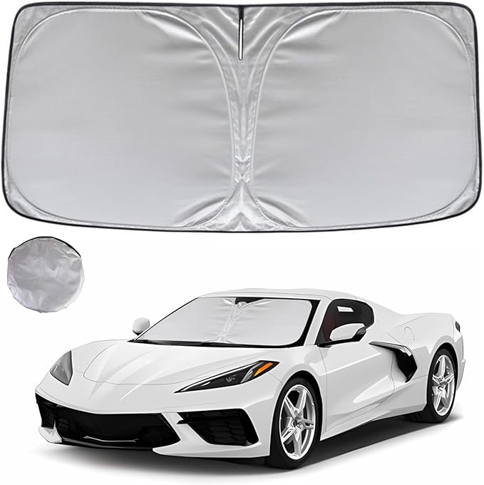 KAYZT Windshield Sun Shade for 2020-2025 2026 Che-vrolet/Chevy Corvette C8 Foldable Sunshade Front Window Custom Fit Car Accessories