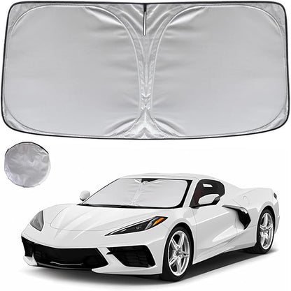 KAYZT Windshield Sun Shade for 2020-2025 2026 Che-vrolet/Chevy Corvette C8 Foldable Sunshade Front Window Custom Fit Car Accessories