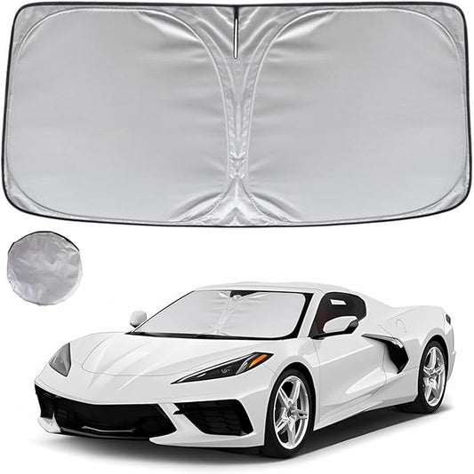 KAYZT Windshield Sun Shade for 2020-2025 2026 Che-vrolet/Chevy Corvette C8 Foldable Sunshade Front Window Custom Fit Car Accessories