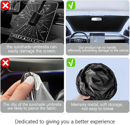 Car Windshield Sun Shade,Foldable Reflective Sun Visor,Sun Heat and UV Rays Blocker,210T Coated Silver Cloth Reflective Polyester