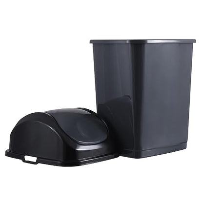 Superio Medium Trash Can with Lid 4.5 Gallon Plastic Swing Top Garbage Can Slim Waste Bin for Under Sink/Cabinet, Laundry Room, Kitchen, Office, Bedroom, Bathroom, College Dorm, 18 Qt, Grey