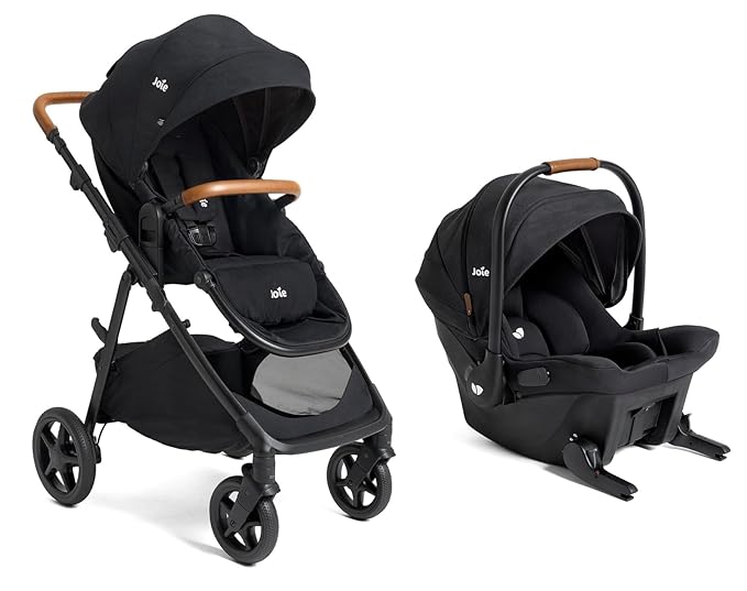 Joie Ginger and Mint Latch Travel System – 4-in-1 Travel System with Baseless Infant Car Seat & Stroller, One-Click Install, from Birth Stroller (Shale Dark)
