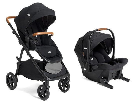 Joie Ginger and Mint Latch Travel System – 4-in-1 Travel System with Baseless Infant Car Seat & Stroller, One-Click Install, from Birth Stroller (Shale Dark)