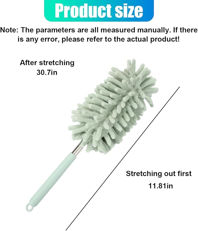 2PCS Car Interior Duster with Extension Pole – Washable Microfiber Dusters Detailing Brushes with Bendable Head, Long Handle Cleaning Duster Tool for Car Dash, Vents, Window, Furniture, Office (Green)