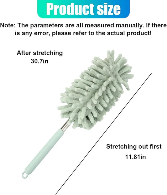 2PCS Car Interior Duster with Extension Pole – Washable Microfiber Dusters Detailing Brushes with Bendable Head, Long Handle Cleaning Duster Tool for Car Dash, Vents, Window, Furniture, Office (Green)