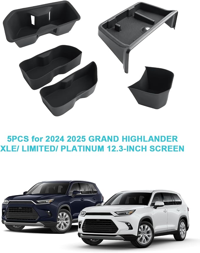 CDEFG 5PCS for 2024 2025 2026 Toyota Grand Highlander Center Console Dash Organizer 12.3-Inch Screen Storage Tray Cup Holders Door Pockets for 2025 2026 Grand Highlander Hybrid Accessories